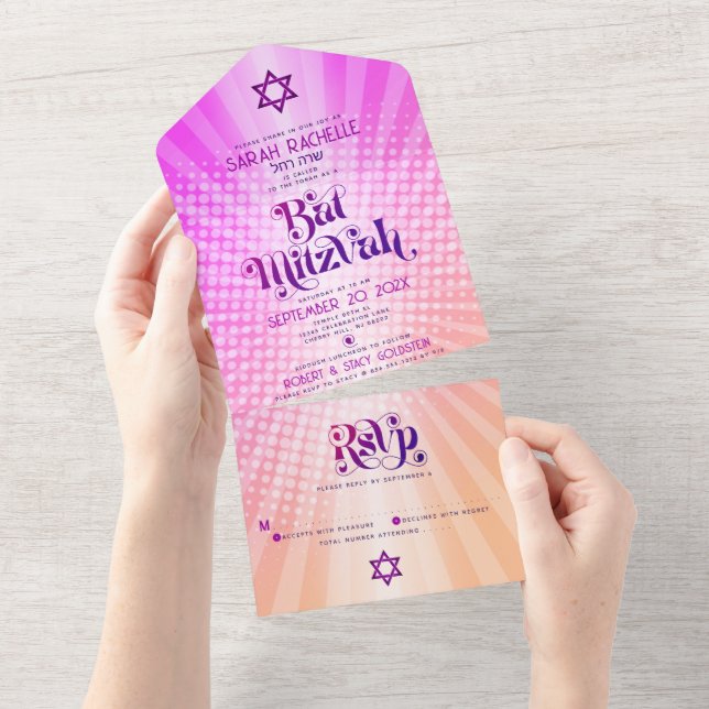Bat Mitzvah Retro Boho Rosa Laranja Gradiente Negr (Aba destacável)