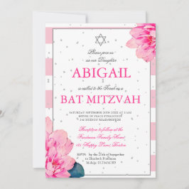 Bat Mitzvah Rosas Rosa Hebraicas Convite Prateado