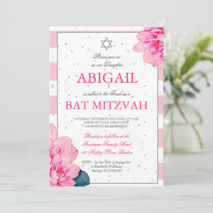 Bat Mitzvah Rosas Rosa Hebraicas Convite Prateado 