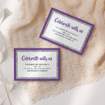 Bat Mitzvah Roxo e Cartão Detalhado Prateado<br><div class="desc">Esta placa de inserção de tendência apresenta letras em negrito na parte frontal com um aspecto em camadas em cintilação prateada e branca,  e uma parte traseira sólida colorida. Adicione seu texto usando o formulário modelo. Altere a fonte,  o layout e as cores usando a Ferramenta Design.</div>