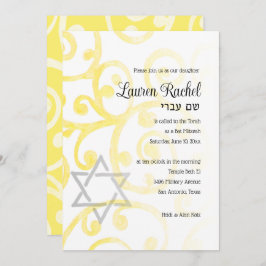 Bat Mitzvah Scroll Padrão Amarelo Convite