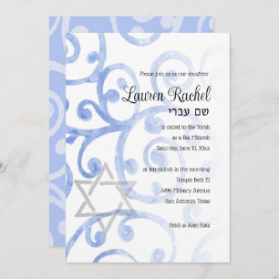 Bat Mitzvah Scroll Padrão Blue Convite