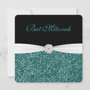 Bat Mitzvah, Turquoise Glitter, Convite