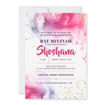 Bat Mitzvah Watercolor Glitter Convite