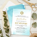 Bat Mitzvah Watercolor Pastel Blue Dourado Convite<br><div class="desc">Bat Mitzvah Watercolor Pastel Blue Dourado Convite</div>
