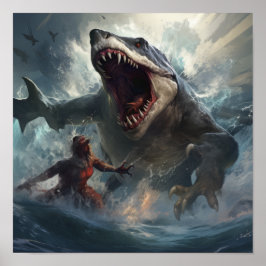 Batalha Epic de Megalodon vs. T-Rex Poster - Unlea