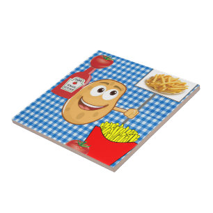 Batata de Azulejo, fritas, tomate, Ketchup, de cer