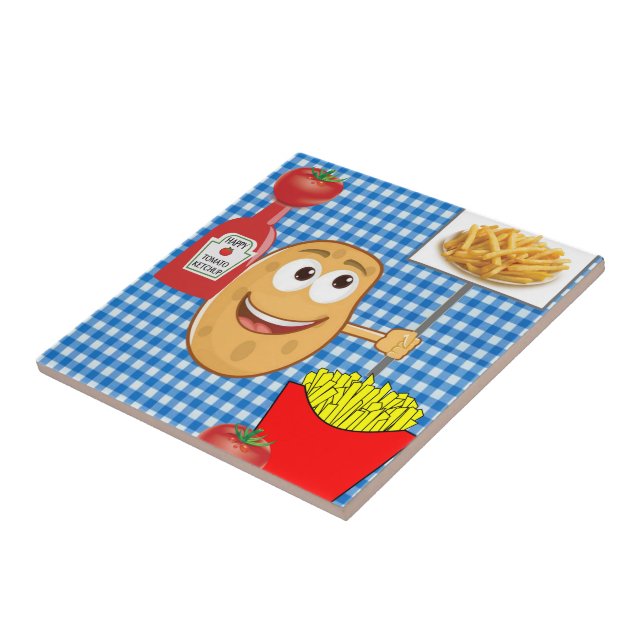 Batata de Azulejo, fritas, tomate, Ketchup, de cer (Lateral)