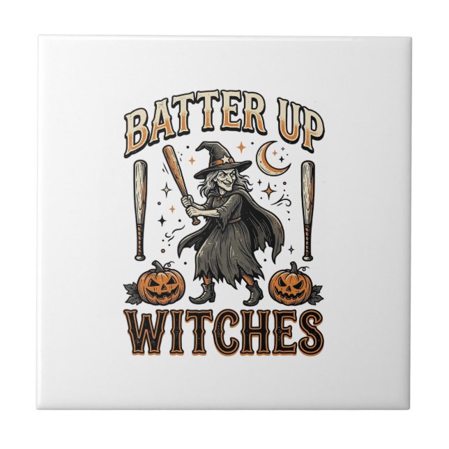 Bater Bruxas Design de Basebol de Halloween Vintag (Frente)