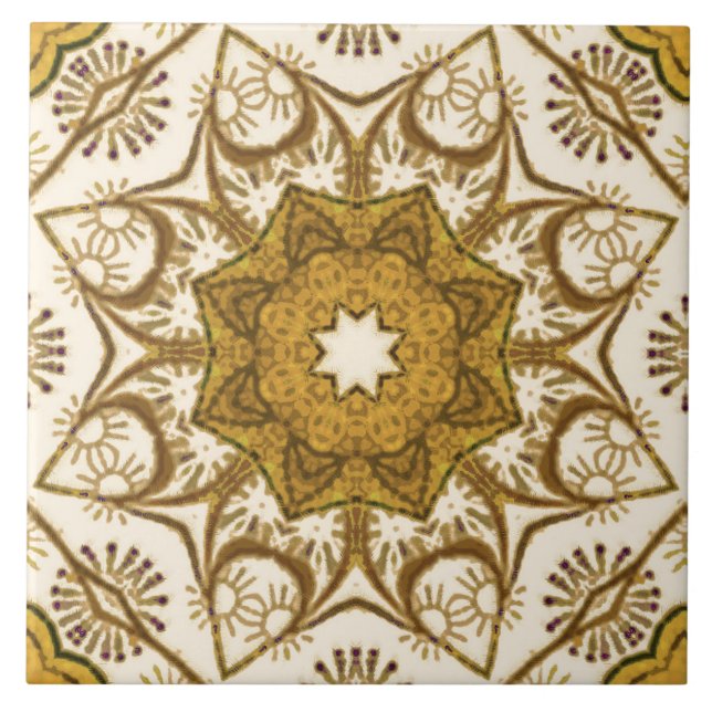 Batik Mandala, Padrão de Mostarda Dourada e Creme (Frente)
