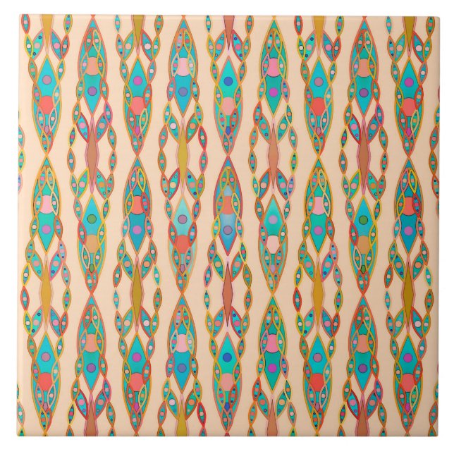 Batik Tribal - Rosa Pêssego e Turquesa (Frente)