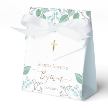 Batismo aquarela flores azuis pequenas caixa