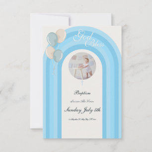 Batismo Azul Moderno com RSVP de Fotografias Perso