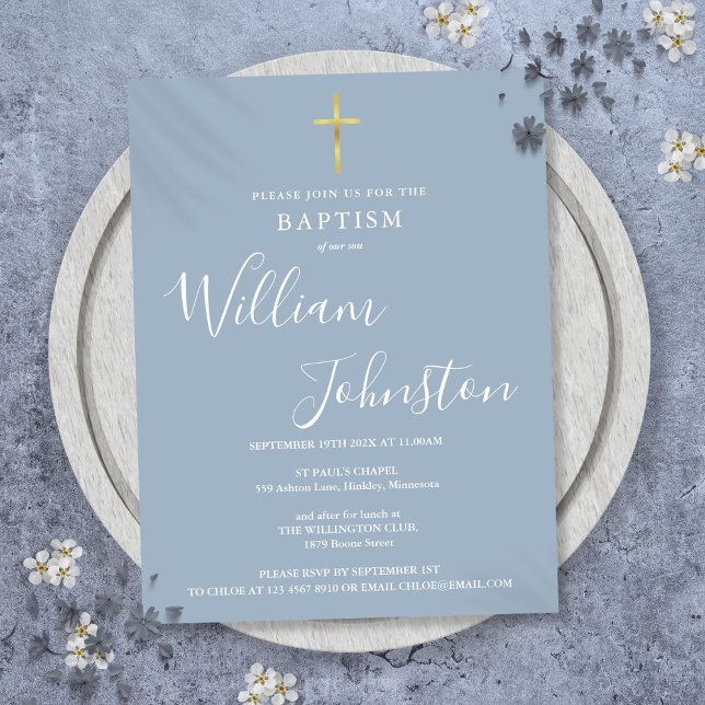 Batismo Christening Dusty Blue Convite (Baptism Christening Dusty Blue Invitation Postcard)