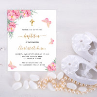 Batismo cor-de-rosa floral borboleta convite orçam