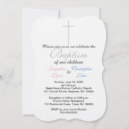 Batismo Cor-de-Rosa Gêmeas Azuis Convites