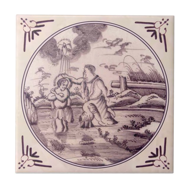 Batismo de Jesus Delft Manganês Repro 18th Cent. (Frente)