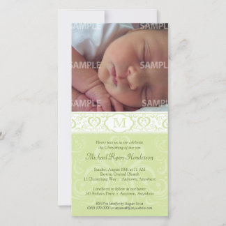 Batismo de Monograma Verde Damásico/Christening
