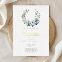 Batismo Dourado com coroa azul Elegante