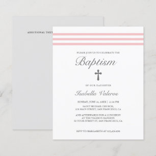 BATISMO Elegante Listrado Pastel Rosa Cinza Cruz