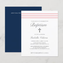BATISMO Elegante Listrado rosa pastel Navy Cruz