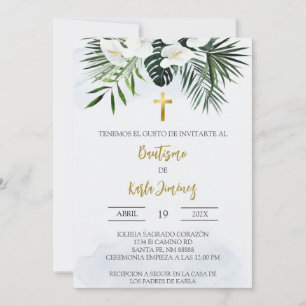 Batismo espanhol de flor branca Lily Convite