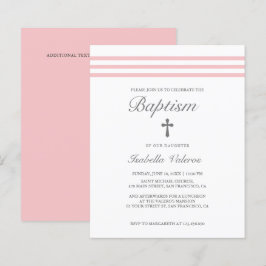 BATISMO Faixa Listrada Elegante Rosa Pastel Cruz O