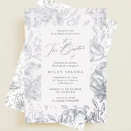 Batismo Floral de Prata Cruzada Elegante