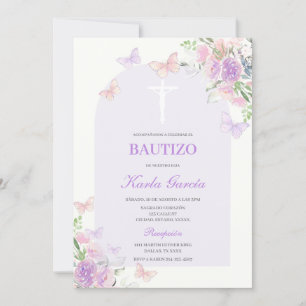 Batismo Floral Roxo Convite Espanhol