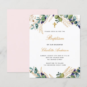 Batismo orçamental eucalyptus verde-rosa convite
