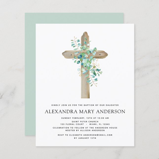 Batismo orçamental Verde Sage Eucalyptus (Frente/Verso)