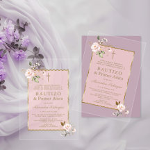 Batismo primeiro aniversario Espanhol Floral Rosa 