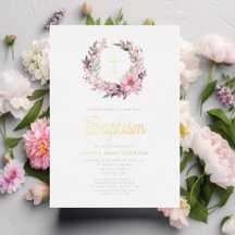 Batismo religioso Floral Rosa Elegante