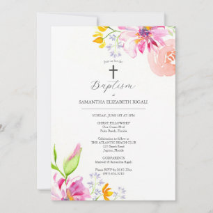 Batismo rosa Convites Padrões Nome Flores