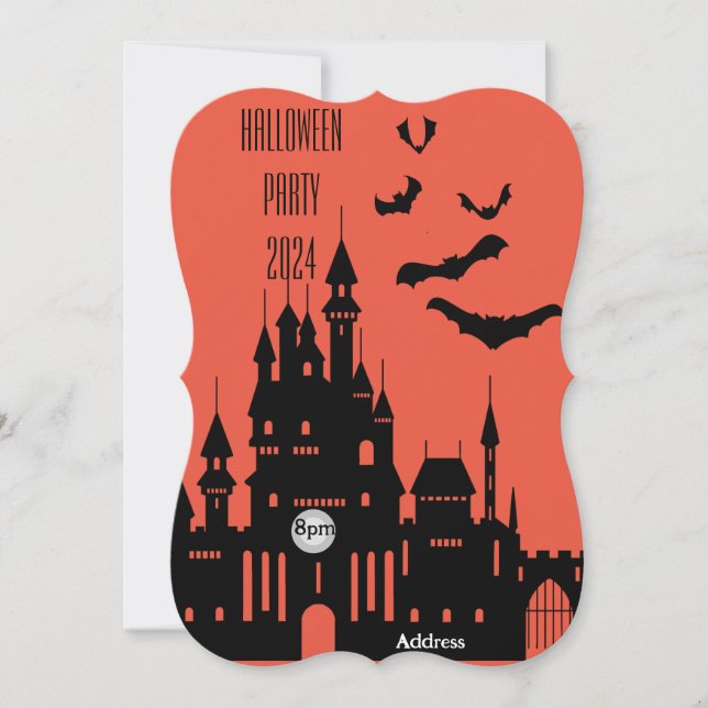 Bats and Castle Halloween Convidam Negro e Laranja (Frente)