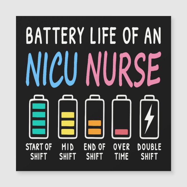 Battery life of a NICU nurse humor chart (Frente)