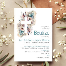 Bautizo White Flowers Baptism, Convite Elegante