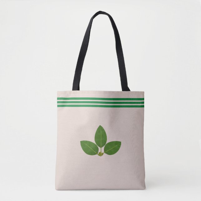 Bay Leaf Plant on Green & Beige Tote Bag (Frente)