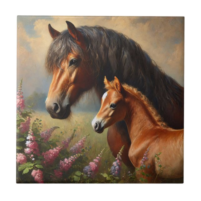 Bay Mare com uma pintura de flores selvagens de Fo (Frente)