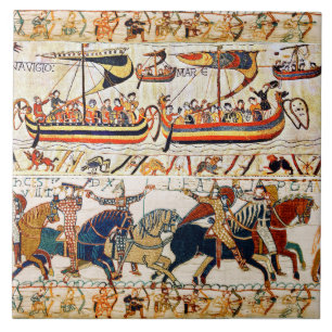 BAYEUX TAPESTRY NORMAN KNIGHTS, VIKING SHIPS, ARCH
