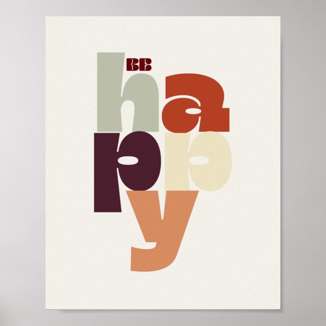 BE HAPPY Poster – Retro Bold Lettering Wall Art (Frente)