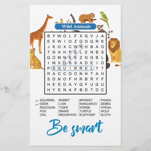 Be Smart – Wild Animals Word Search (Frente)