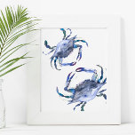 Beach Art Watercolor Coastal Blue Crab Poster<br><div class="desc">Traga um esplendor de charme costeiro para o seu quarto de praia, sala de estar ou espaço para hóspedes com esta impressionante pintura de caranguejo-d'água. Apresentando uma réplica do meu caranguejo azul pintado à mão, esta arte de parede captura o espírito do mar — fazer-a uma adição perfeita a qualquer...</div>