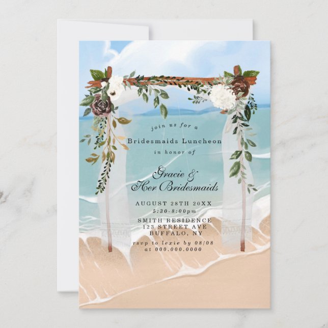Beach Canopy Floral Bridesmaids Luncheon Invites (Frente)