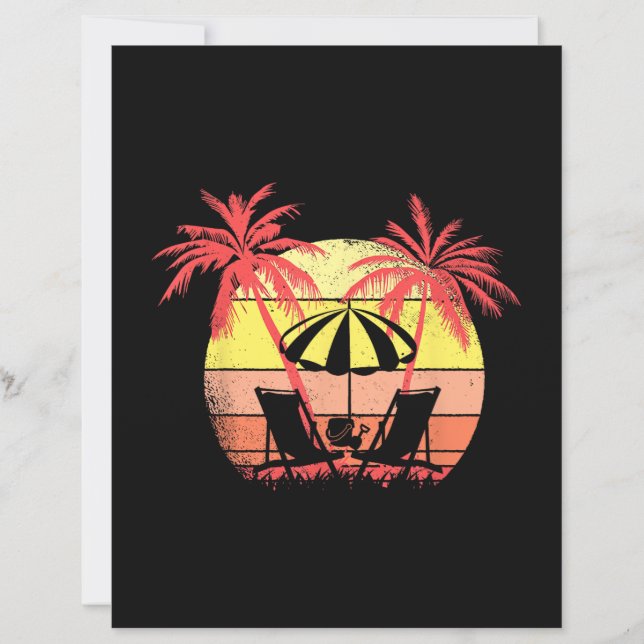 Beach Chairs Parasol Summer Sunset 80s Palm Tree (Frente)