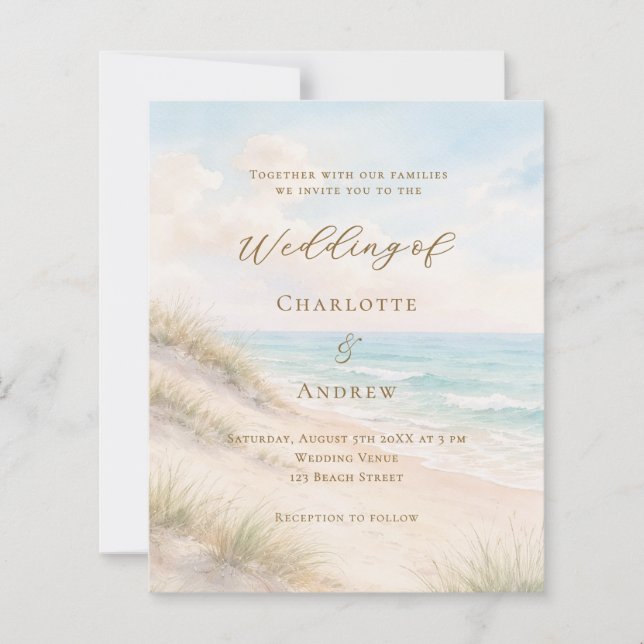 Beach coastal ocean wedding invitation (Frente)