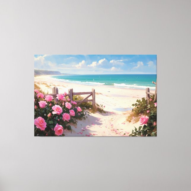 *~* Beach Fences Rosas TV2 Stretch Canvas Print (Frente)