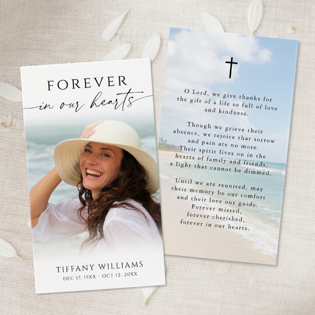 Beach Forever Hearts Photo Cross Prayer Card (Criador carregado)