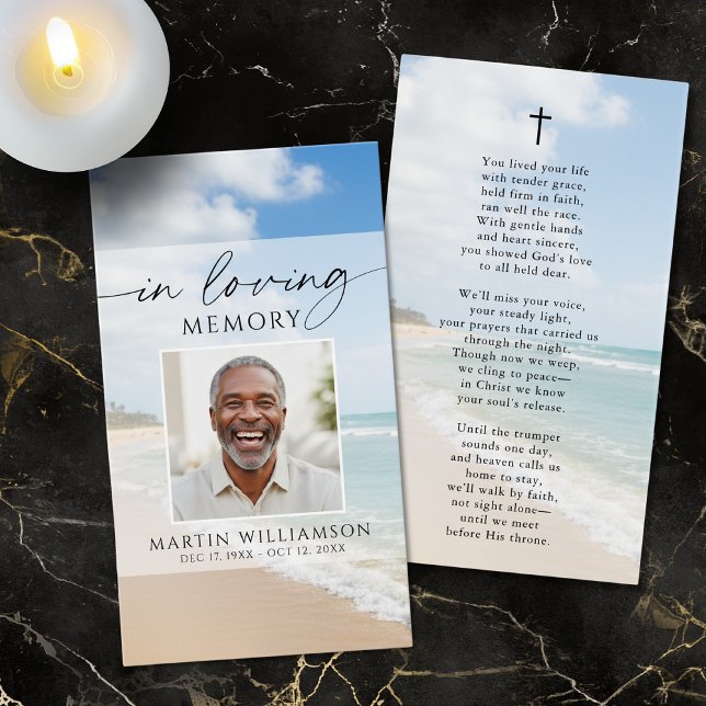 Beach Forever Hearts Photo Poem Cross Prayer Card (Criador carregado)