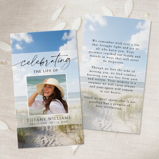 Beach Funeral Celebrating Life Photo Prayer Card (Criador carregado)